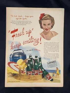 Vintage 1945 7-Up Magazine Print Ad - Beach